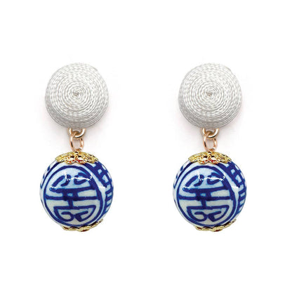 Thread Earrings -  Blue white & Navy