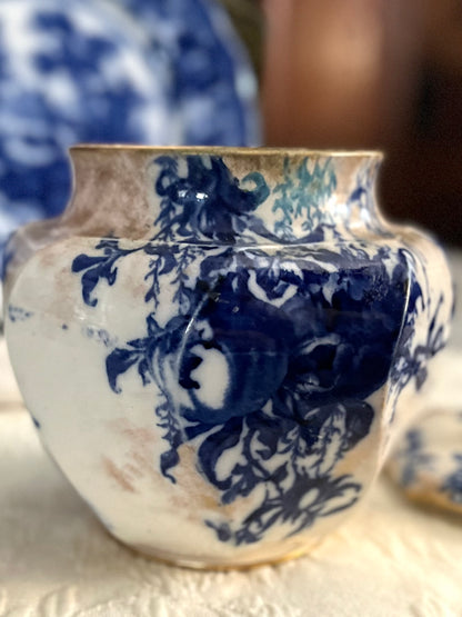 RESERVED - CASEY - Live 09/22 Exceptional 19th Century Doulton Burslem A4797 Blue & White Gilt Biscuit Jar – c.1891–1902 Biscuit #2
