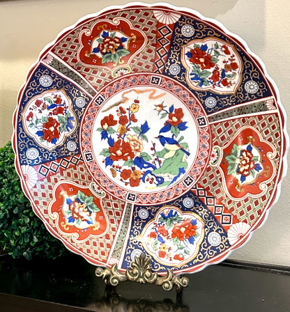 Gorgeous chinoiserie Imari style scalloped massive 16 in platter