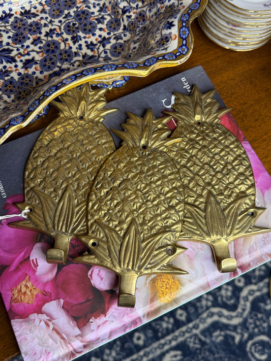 RESERVED - Set of 3 pineapple brass hooks