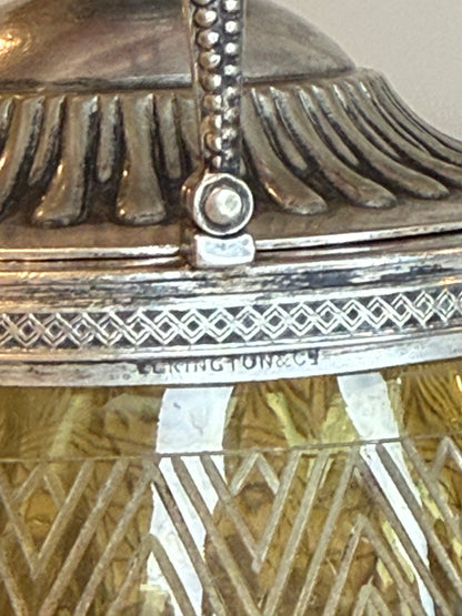 Antique Elkington & Co. Silverplate Mounted Amber Etched Glass Biscuit Barrel c.1900