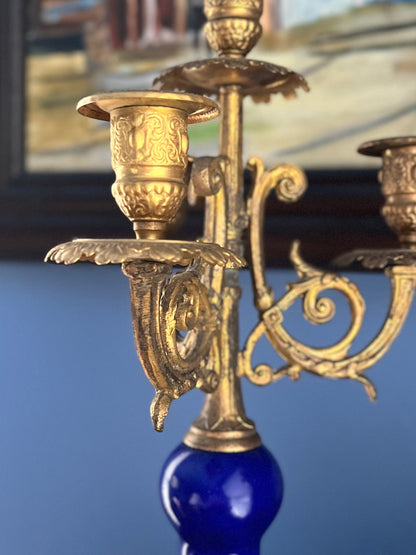 Stunning Pair Of 19th C French Sevres Style Porcelain Gilded 4 Arm Candelabra - Repaired Priced Accordingly Display Beautifully