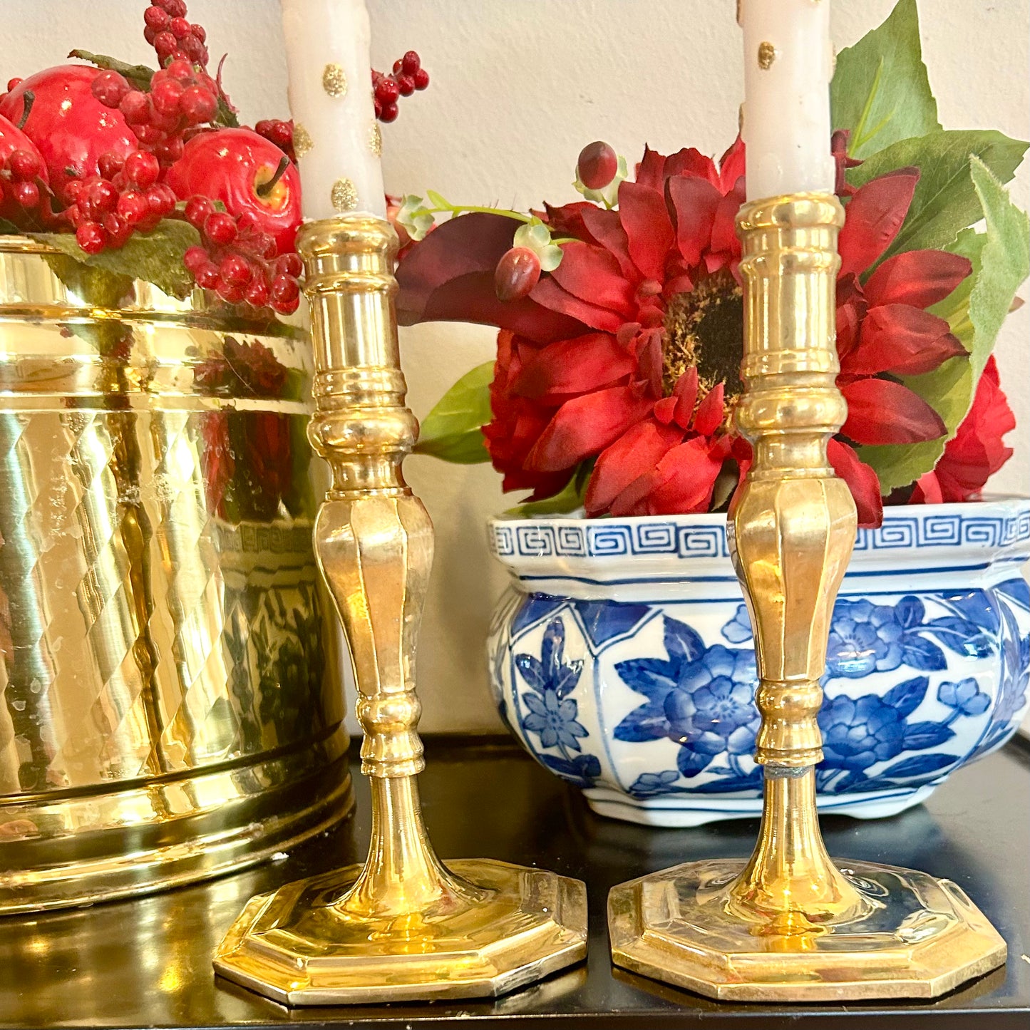 Pair of vintage brass candlestick holders