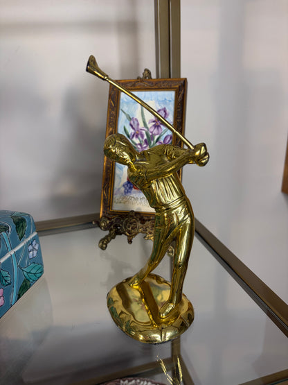 Vintage solid brass golfer figurine!