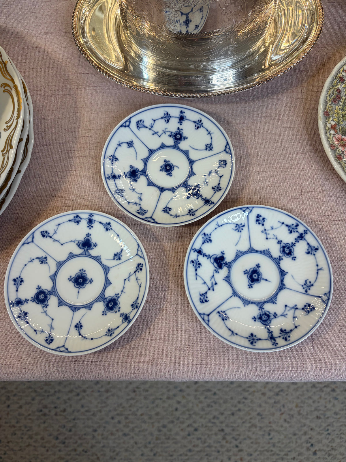 Beautiful Royal Copenhagen Blue Fluted Plain saucers set of 3!
