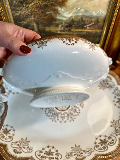 RARE Antique Regent Brown Transferware Lidded Tureen with Ladle & Underplate, 18"