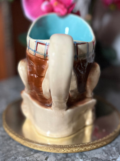 Antique French Whimsical Sarreguemines Fisherman Jug