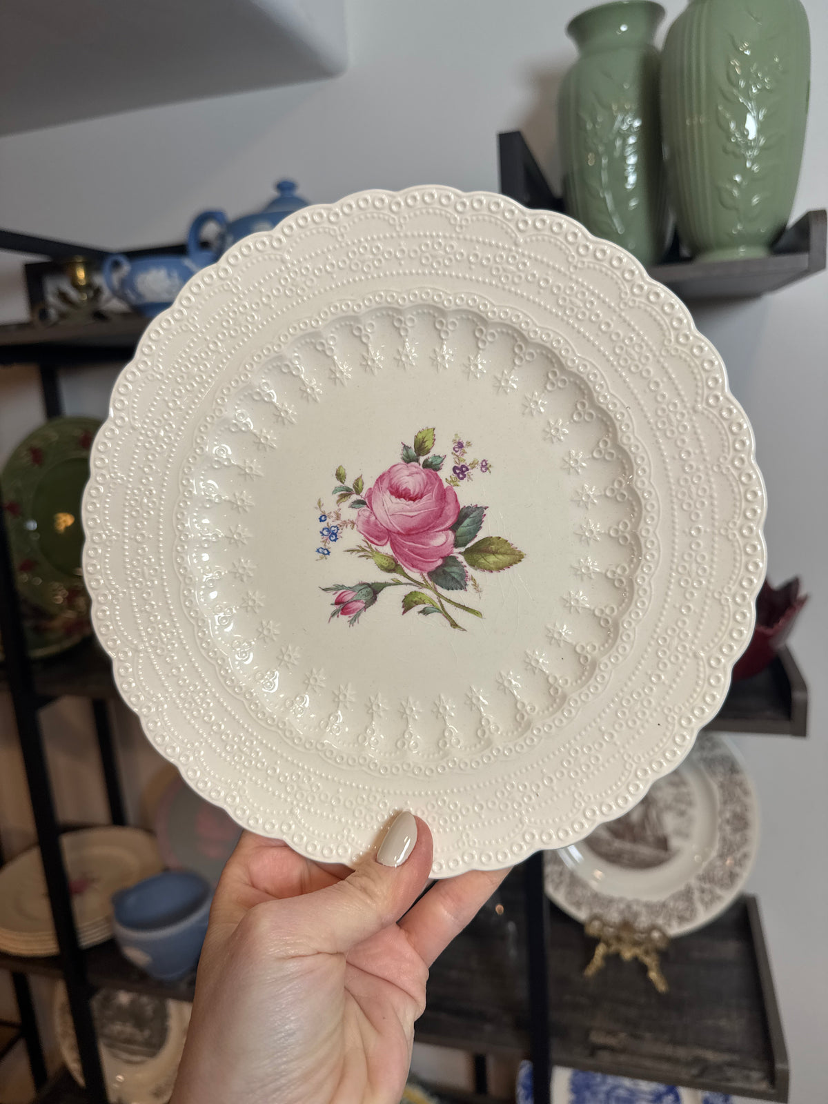 Set of Six Vintage Copeland Spode Jewel Billingsley Rose Dinner Plates