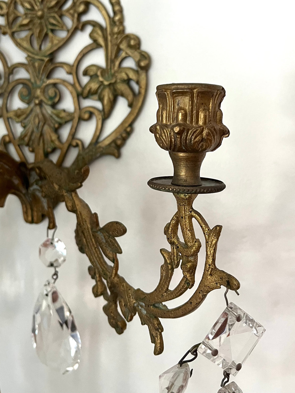 RESERVED -  laina.pkp - Live 09/08 Stunning Pair of Antique French Bronze Crystal Two-Arm Wall Sconces | Ornate Louis XV Style