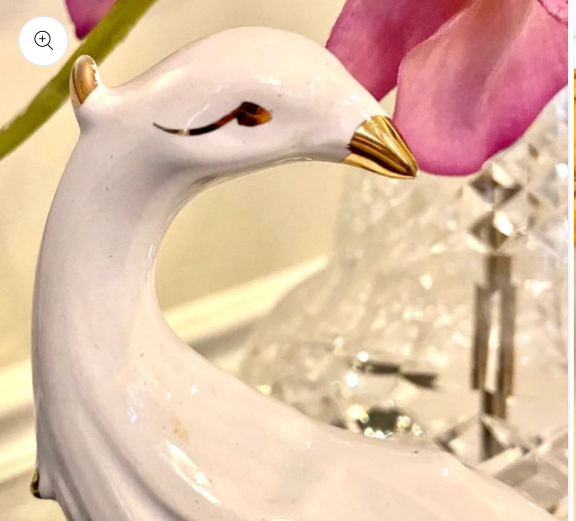 Pristine porcelain vintage tall white statuesque bird.