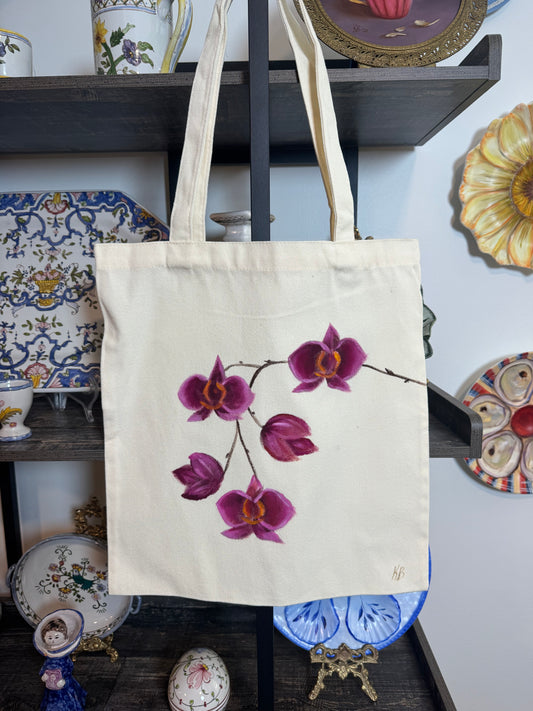 Magnolia hand painted tote bag 15x14”
