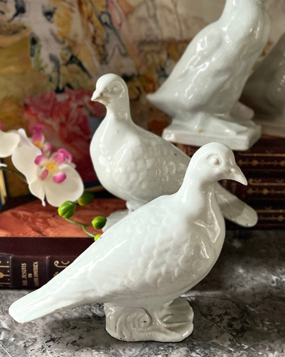 Live 09/29 Historic Estate Pair of Chinese Export White Glazed Porcelain Doves on Rockwork, Late Qing to Republic Period