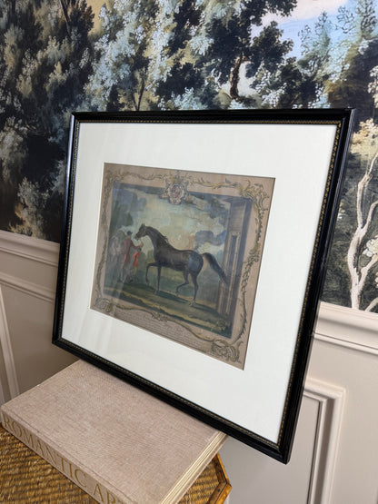 Thomas Spencer After | Richard Houston Engraved Hand-Colored Equestrian Portraits, Pair | c.1750s | Framed 19.5” H × 21.25” W
