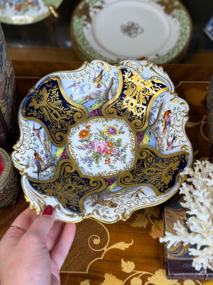Old Paris (Samson) “Chelsea Bird” Porcelain Bowl – Hand Painted with Cobalt & Raised Gilt, 19th Century, 10 3/4x9.5”