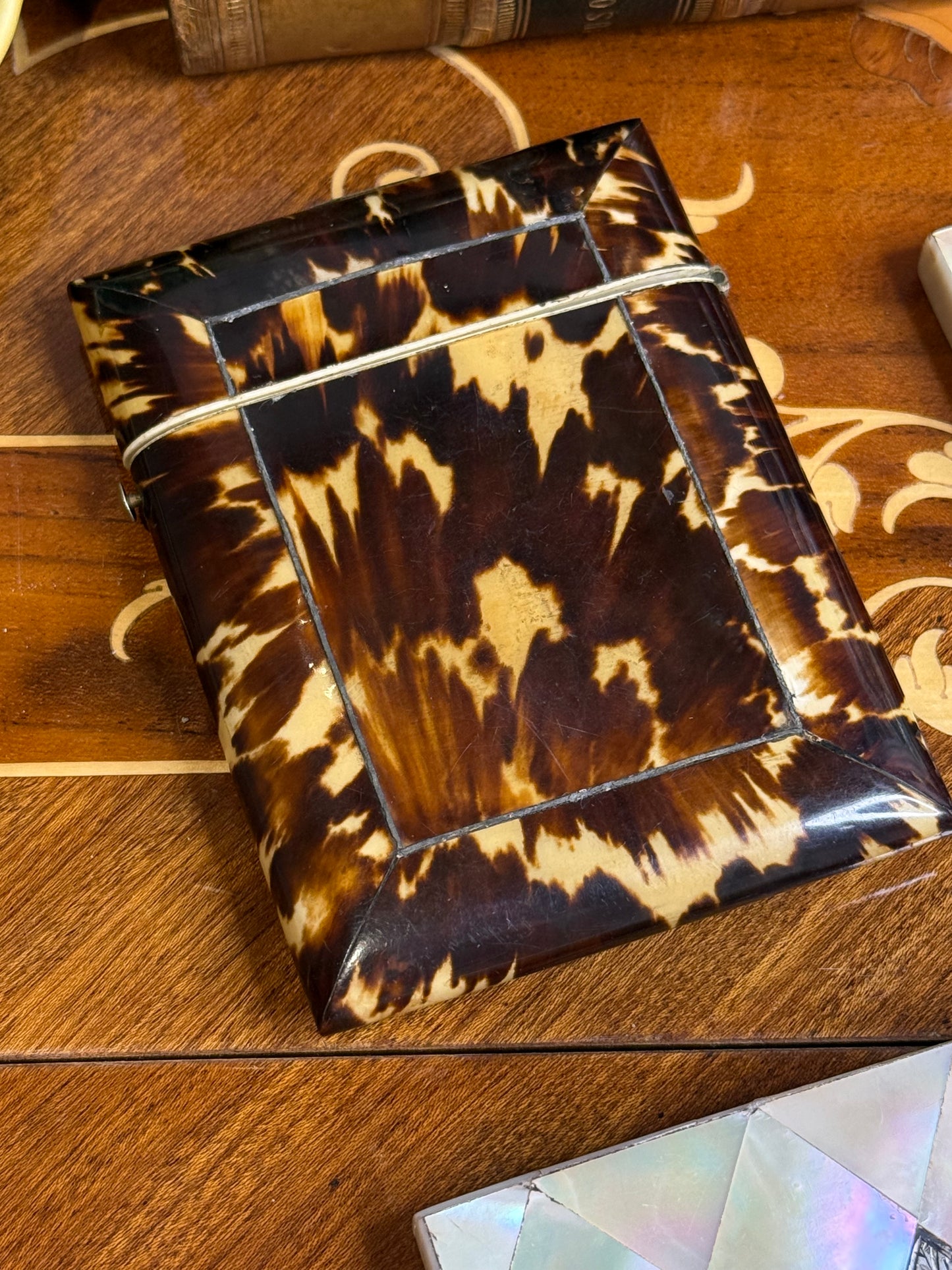RESERVED Style A: Antique **shell** and sterling silver calling card case featuring a classic glassworks exterior.