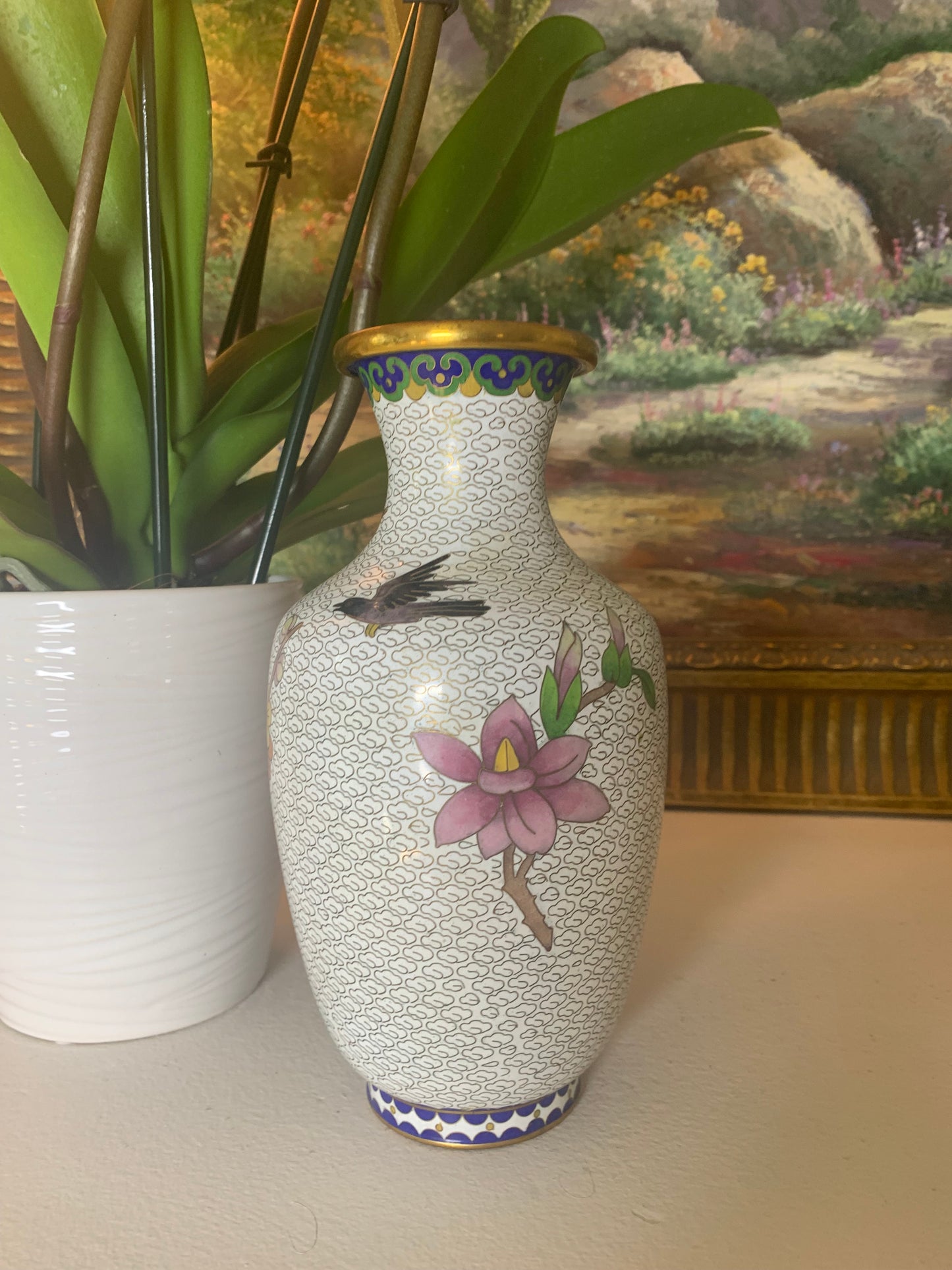 Beautiful cloisonné vase perfect for Spring! 8” tall!
