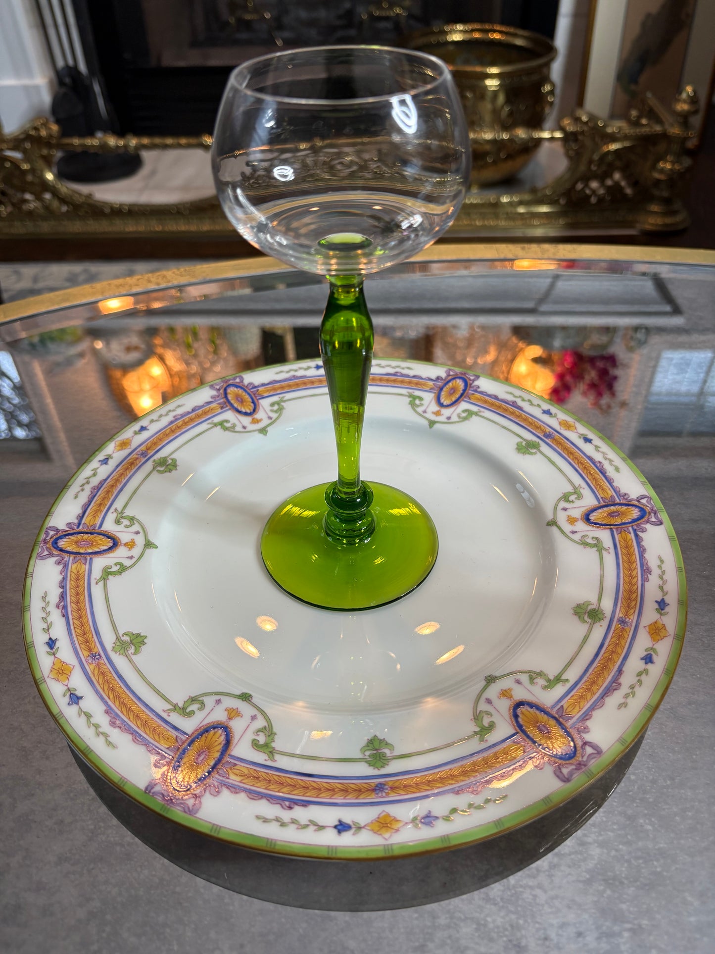 Set (8) Vintage Green Blown Stem Glasses