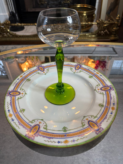 Set (8) Vintage Green Blown Stem Glasses