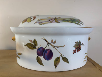 Gorgeous Evesham Royal Worcester Large Covered dish with gold handles!
