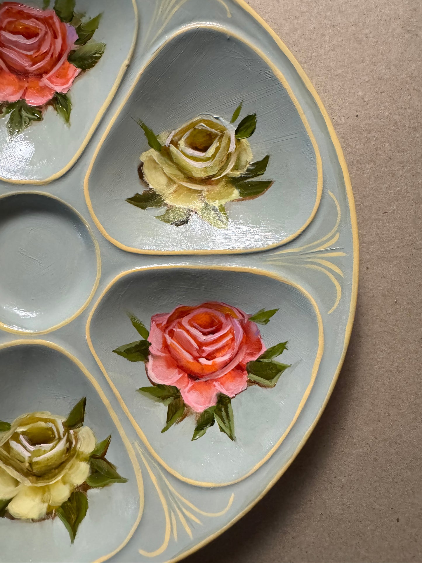 Floral hand painted oyster plate 9” diameter