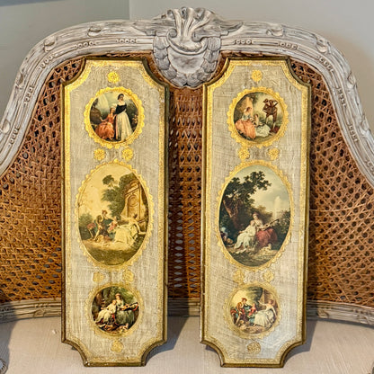 Set of two Gorgeous Florentine botanical painting on wood Italian wall art 21 x 7 ea