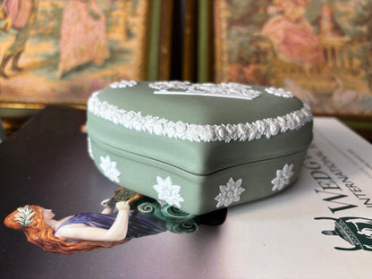 Wedgwood Jasperware Green large heart trinket box!