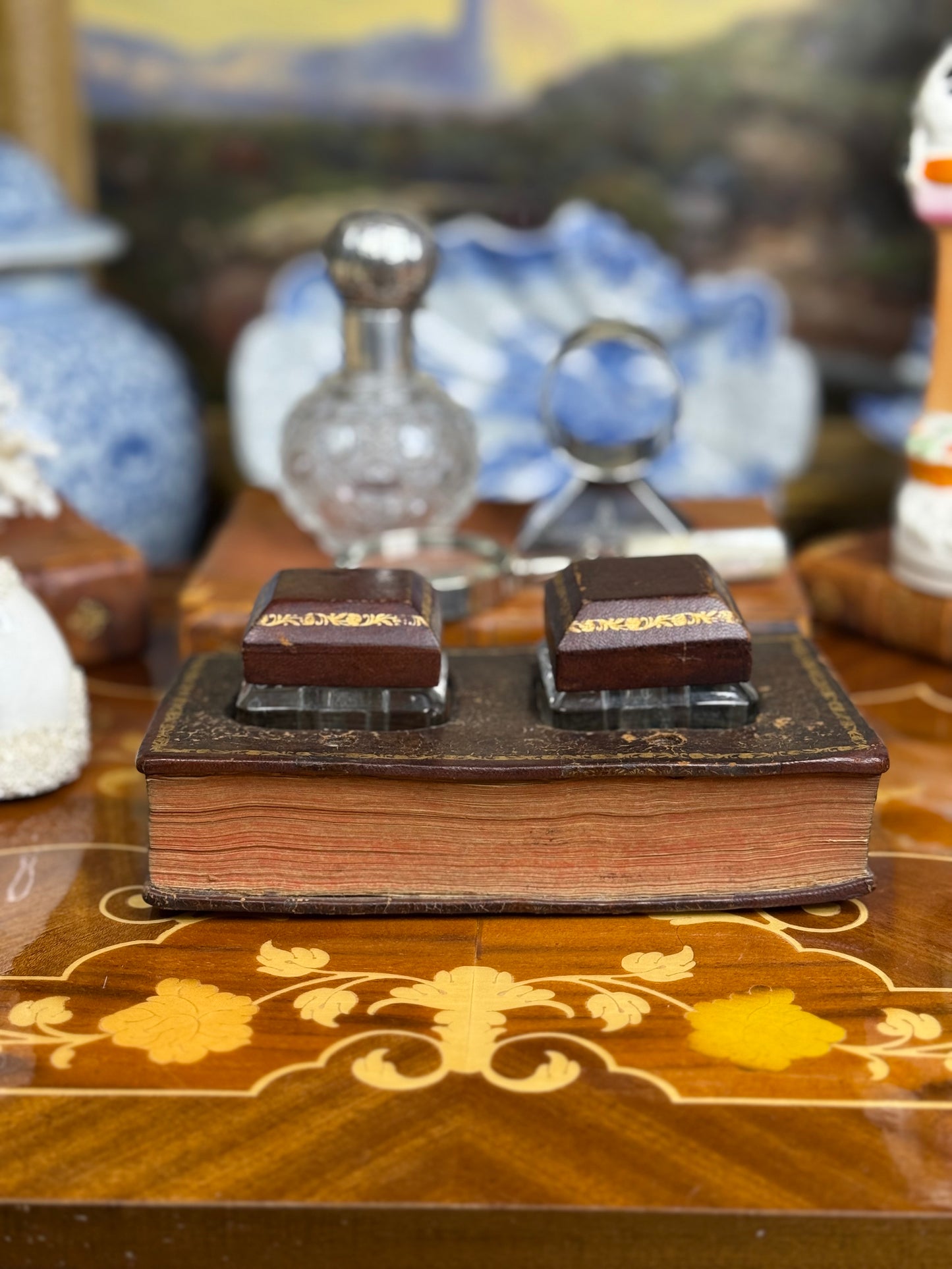Victorian French Book Double Inkwell – Leather & Gilt, c. 1880, French History