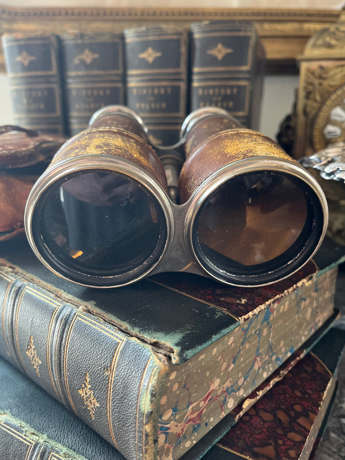 Antique French “Day & Night” Chevalier Paris Binoculars with Original Leather Case