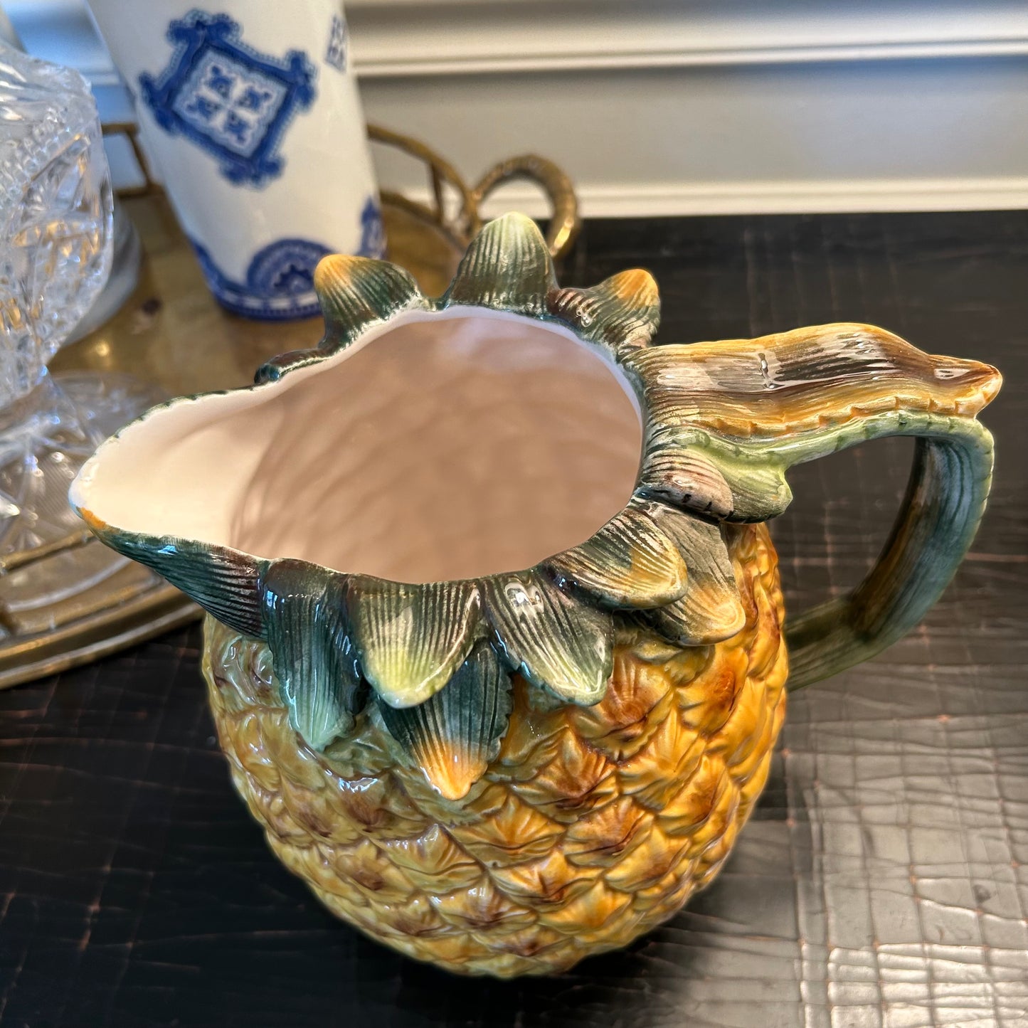 Welcoming vintage majolica style pineapple pitcher