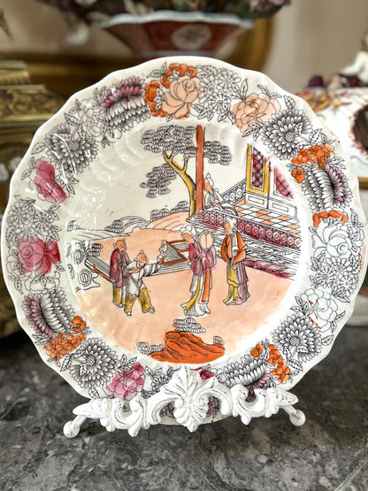 19th C. English Ironstone Chinoiserie Plate — Scalloped Rim, Continental-Style Crossed Mark” Early 1800’s Attributed to Mason’s