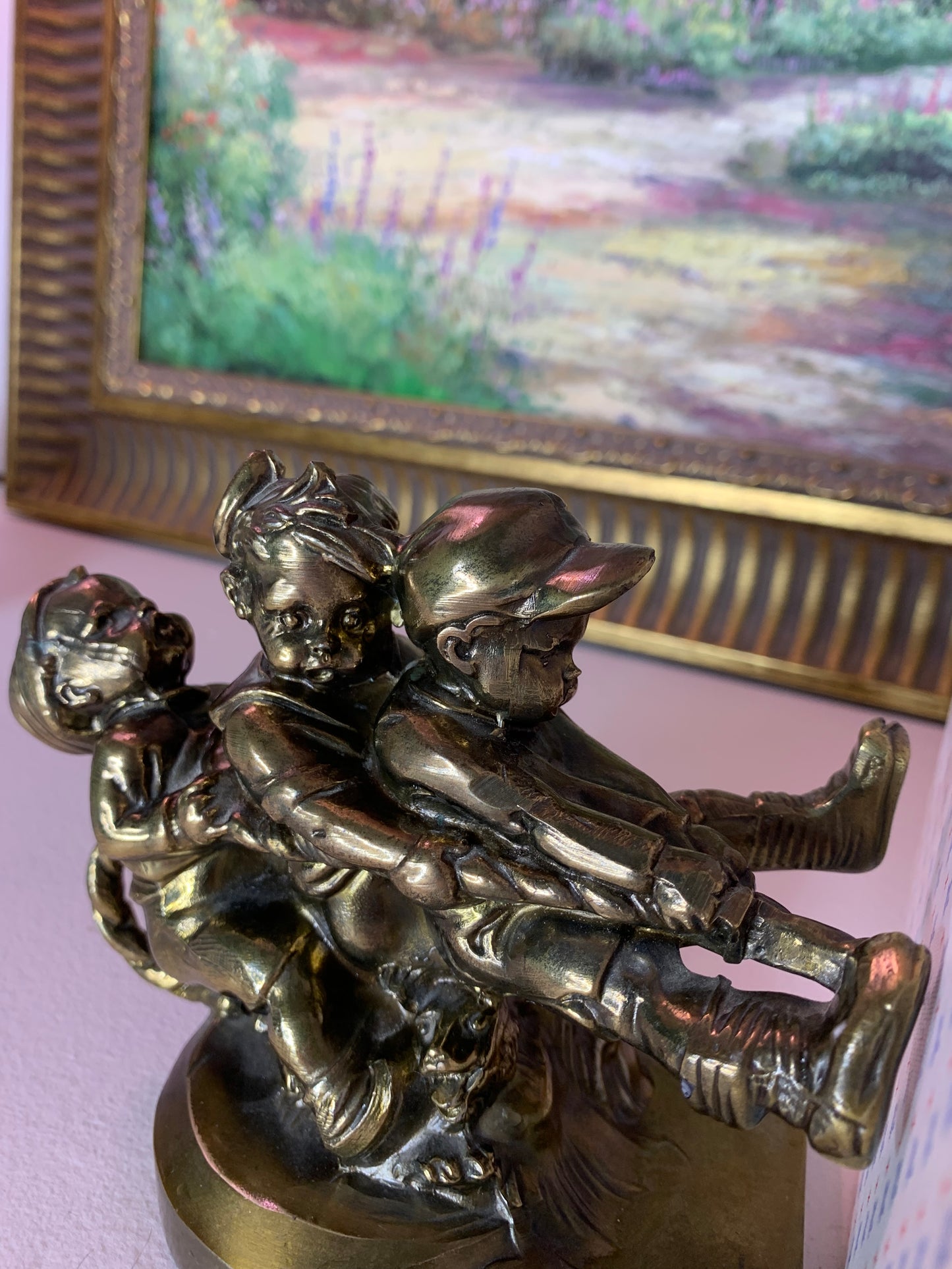 Whimsical Tug Of War Brass Bookend - Excellent condition!
