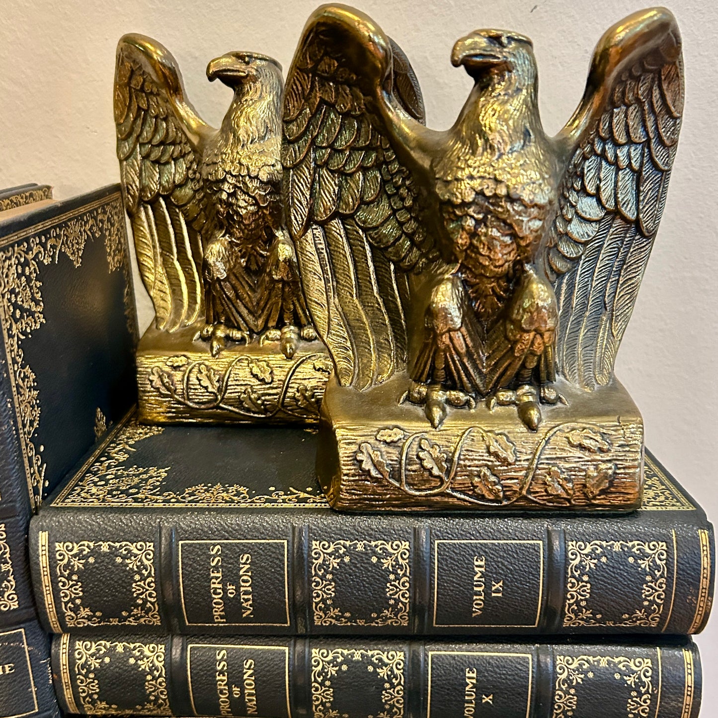 pair of handsome & heavy brass federalist eagle bookends