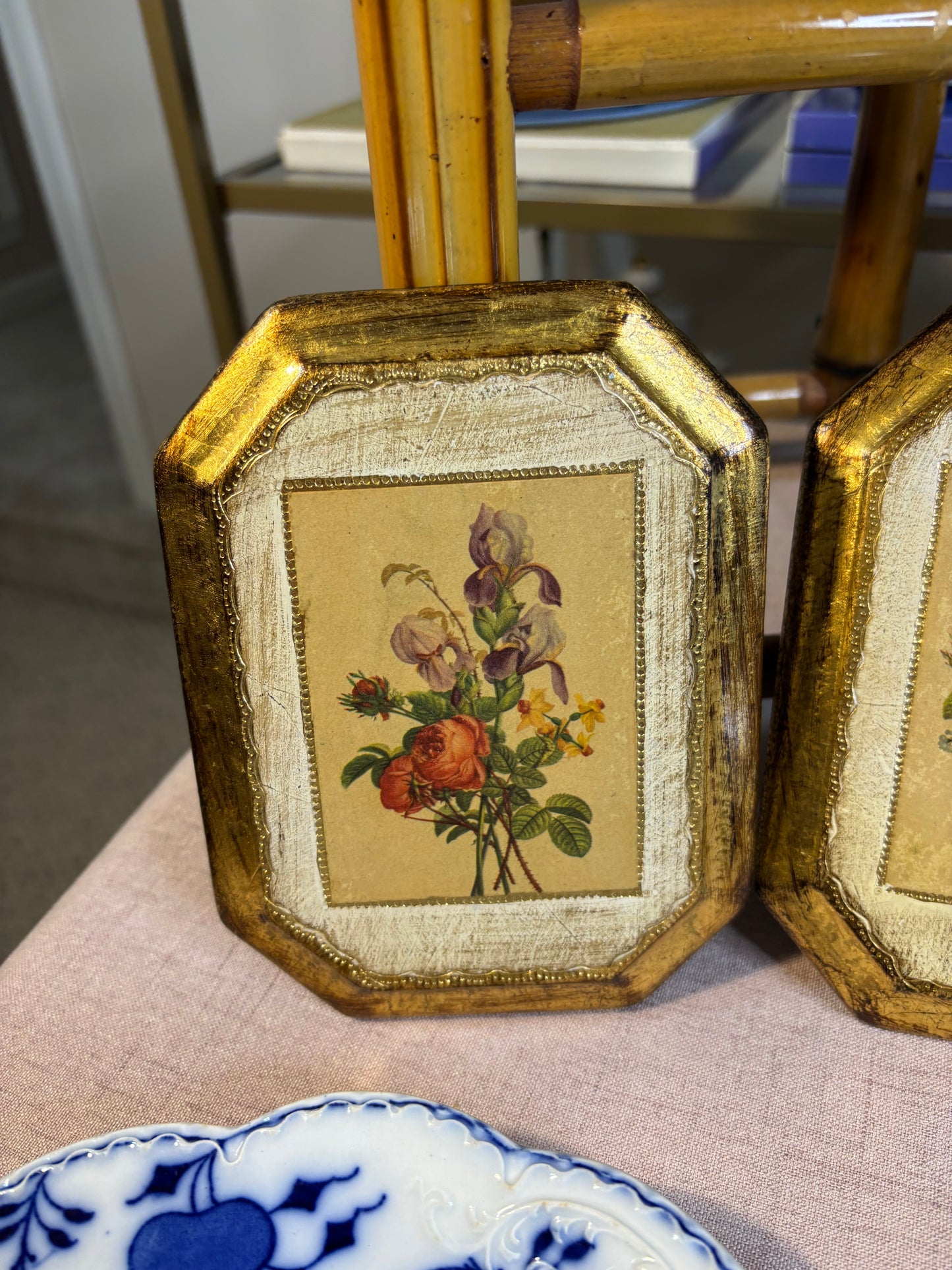 Reserved! Beautiful Florentine floral plaques pair!