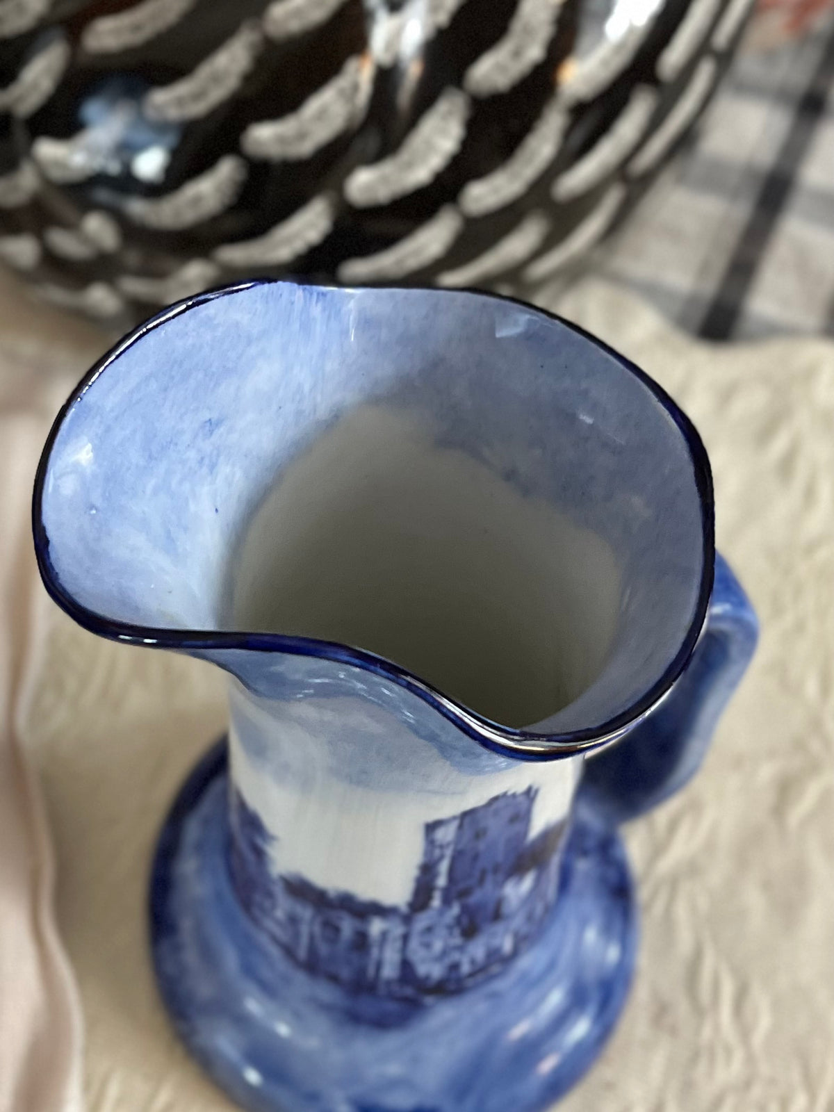 Doulton Burslem Hand-Painted Blue Jug, Portchester Castle, c.1895