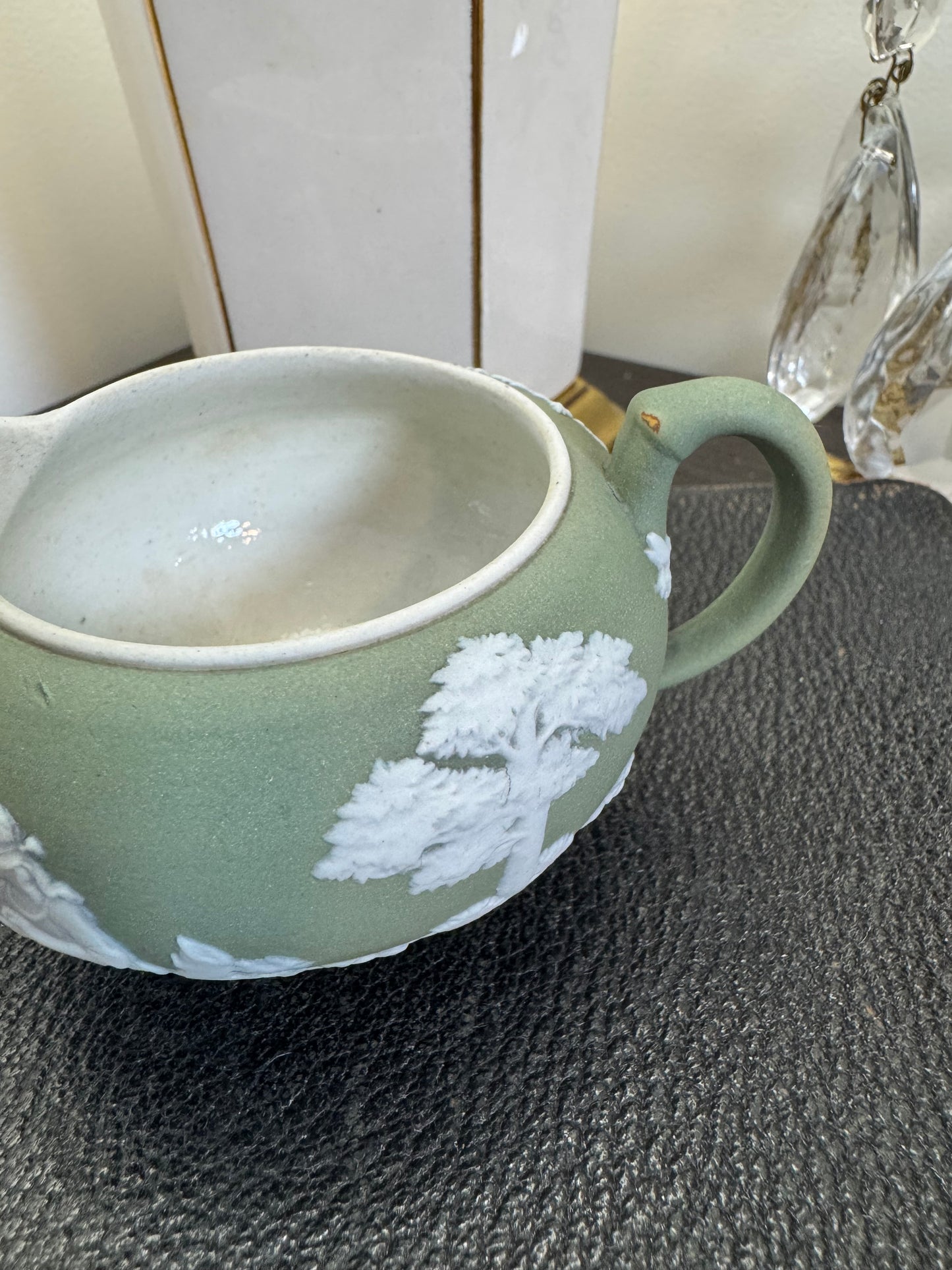 Wedgwood antique creamer sage green jasperware
