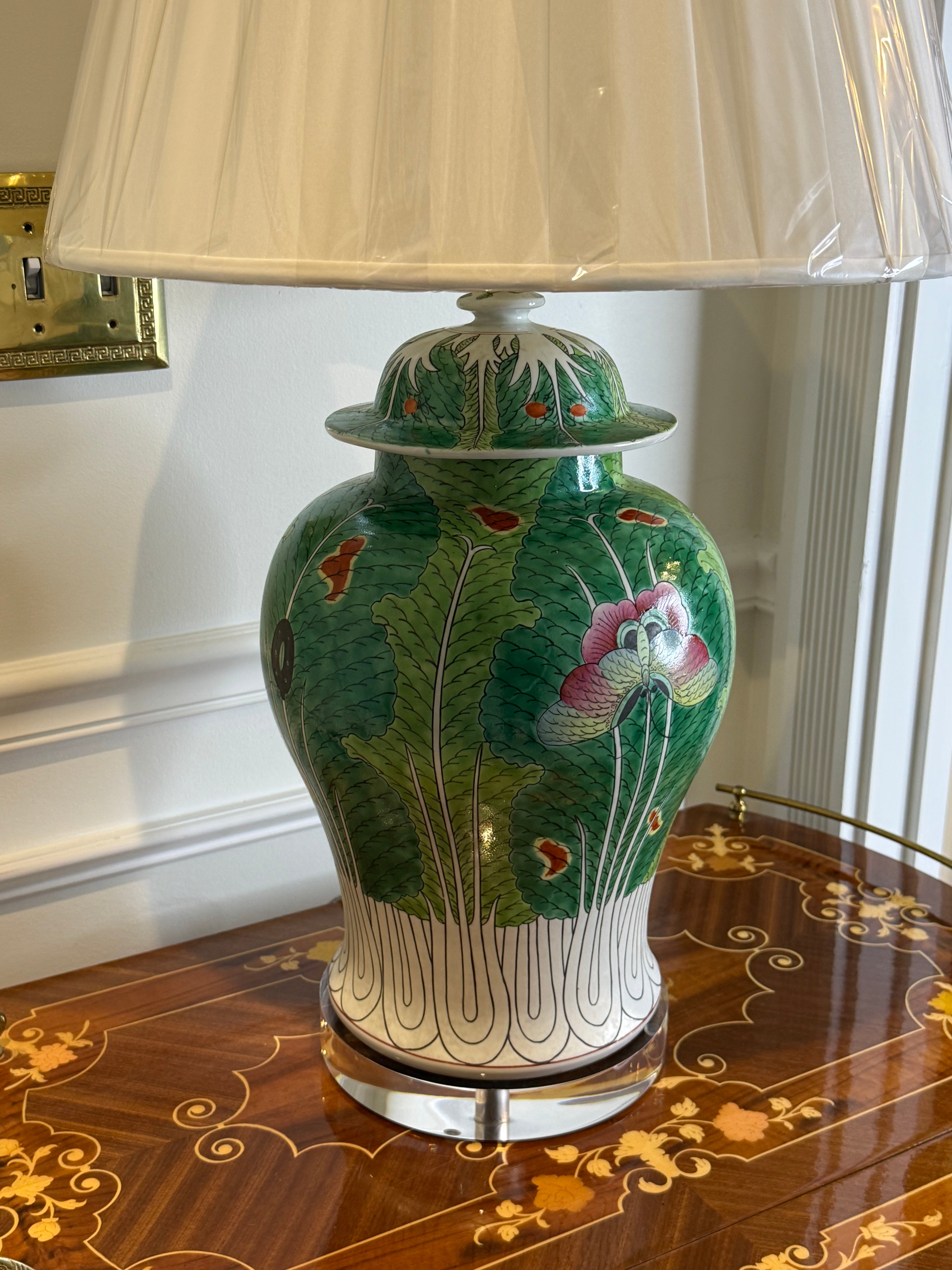 Original 1930s Vintage Custom Bok-Choy Porcelain Lamp | Imported