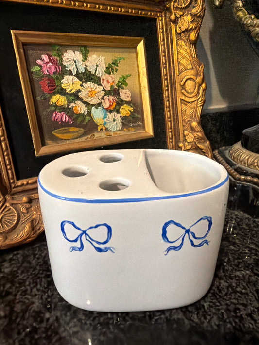 vintage blue & white bow tooth brush holder Zrinke