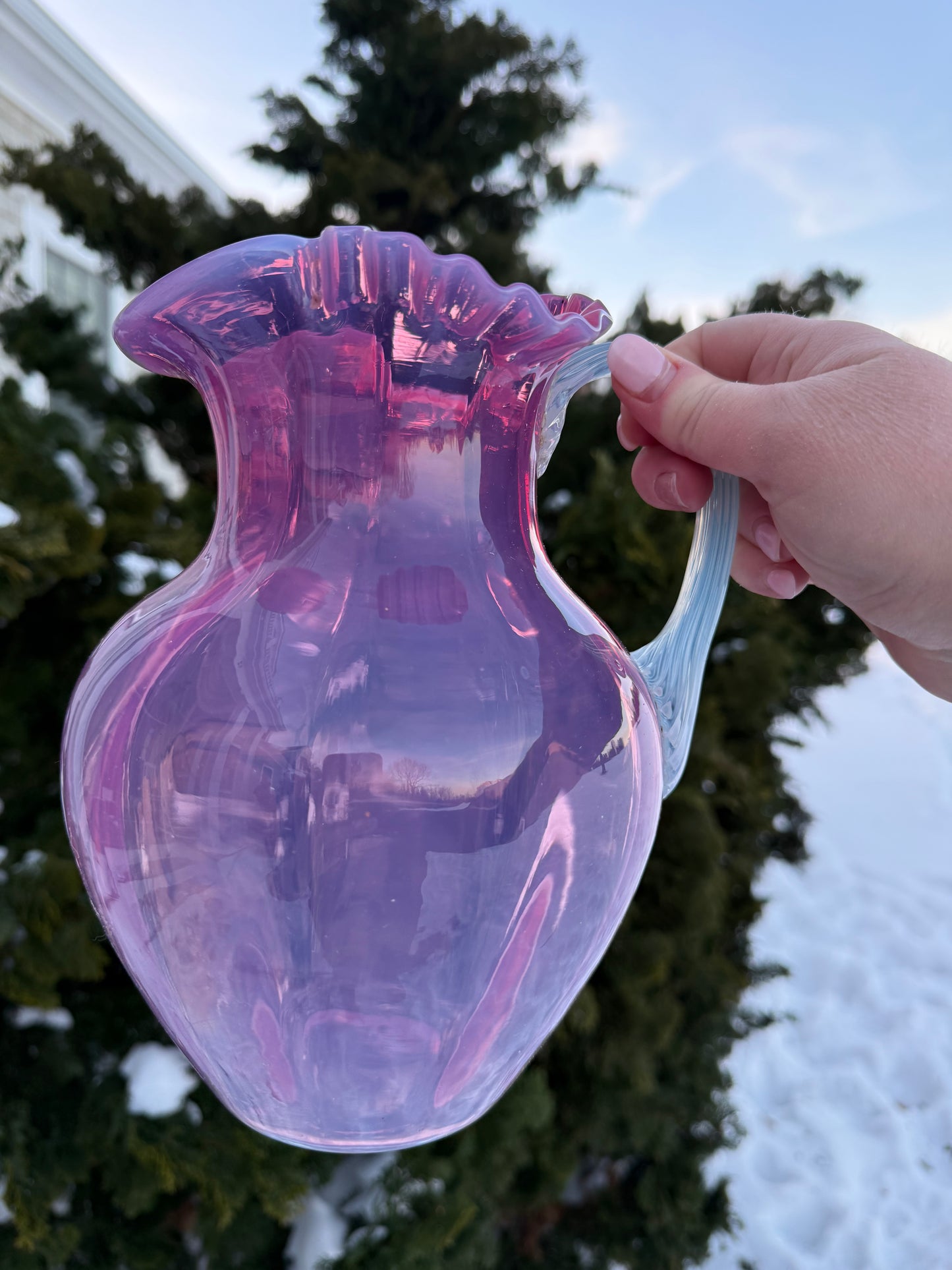 Vintage Pink Blown Glass Large Pitcher