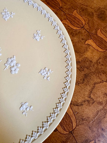 Wedgwood Jasperware Primrose Yellow Plate, Prunus Blossom Relief, England, 1970s