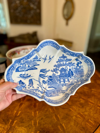 Early 19th Century Spode Pearlware Blue Willow Footed Comport/Bowl, 12”