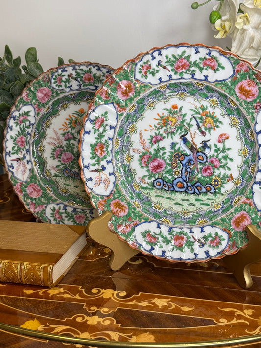 RESERVED - CASEY - Antique Pair of Chinese Famille Verte Fluted Plates | Hand-Painted Porcelain | 10” Diameter | #DA4525