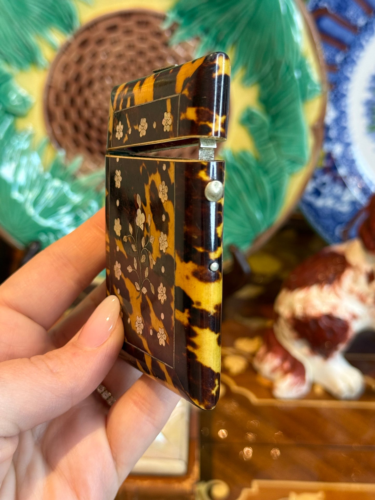 Antique Tortoiseshell & Mother-of-Pearl Calling Card Case c.1880–1900 Monogrammed CAP | 3.5”x2.5”