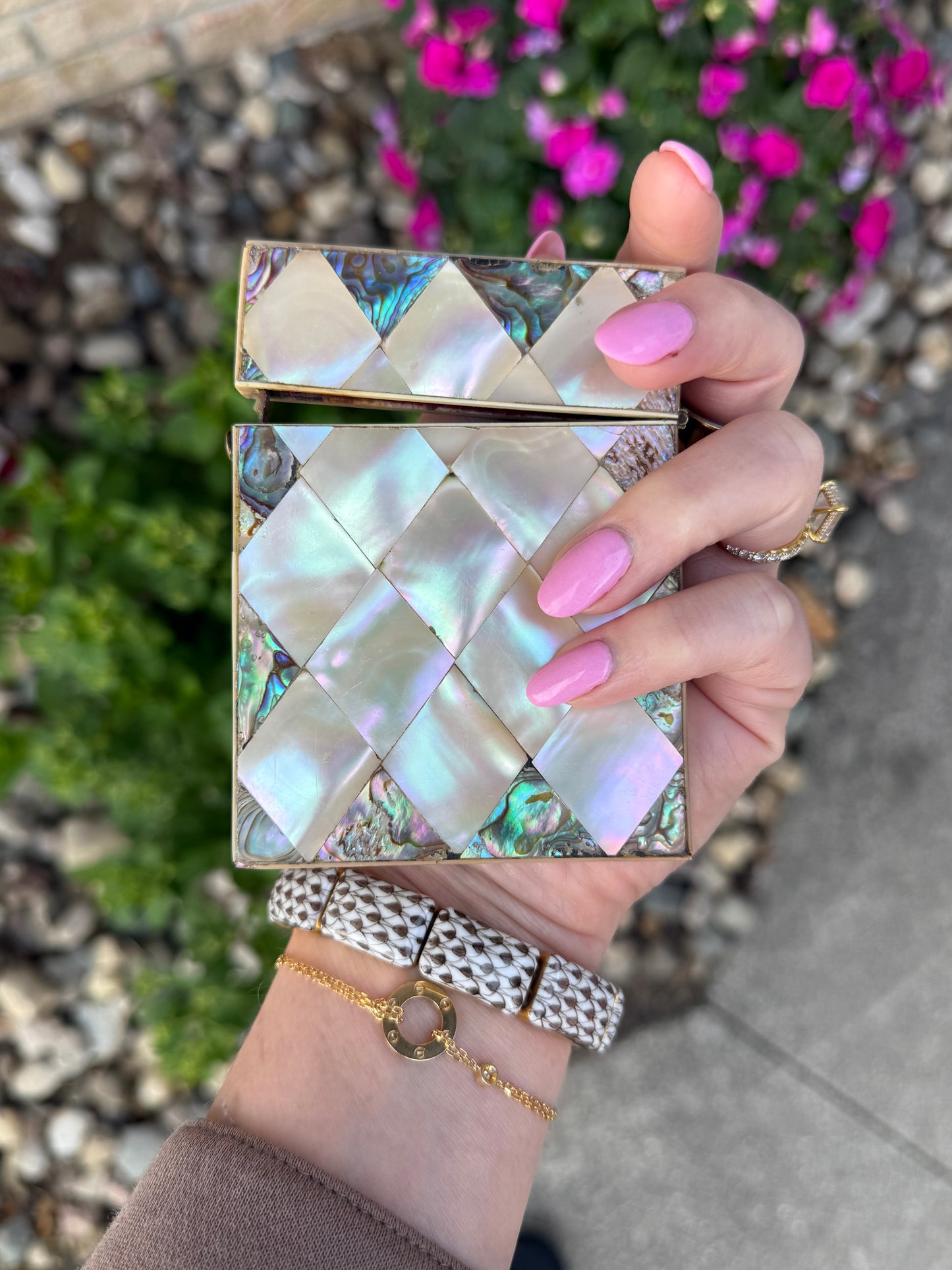 Style D | Antique Mother-of-Pearl & Abalone Harlequin Calling Card Case | 4" x 3" |