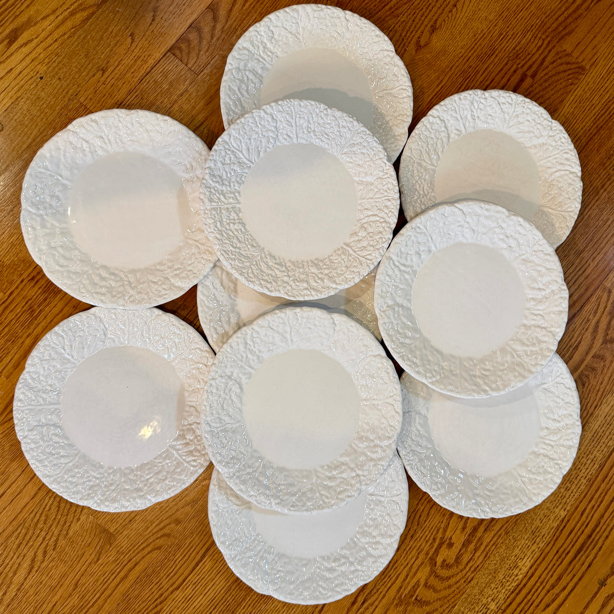 Vintage Bordallo Pinheiro White Cabbage Chargers | Set of 11 | Made in Portugal | 11.5"D