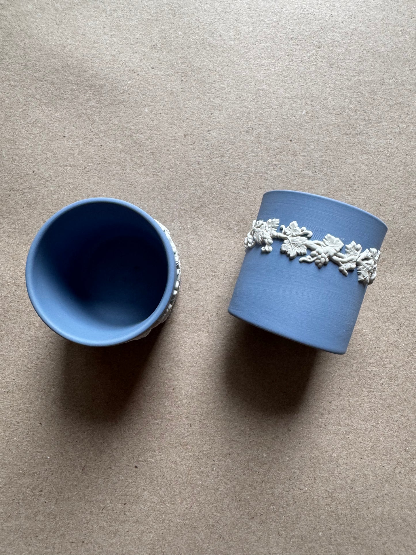 Light blue pair of Wedgewood ornate match holders 2.25”