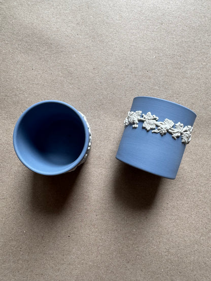 Light blue pair of Wedgewood ornate match holders 2.25”