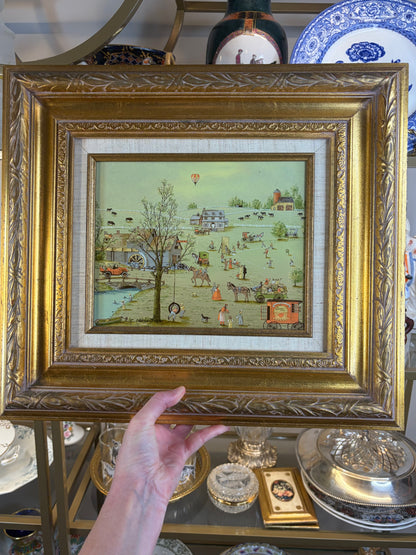 Beautiful framed C Carson folk art serigraph in gold frame!