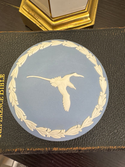 Wedgwood rare lavender light blue cupcake trinket box with long tail bird