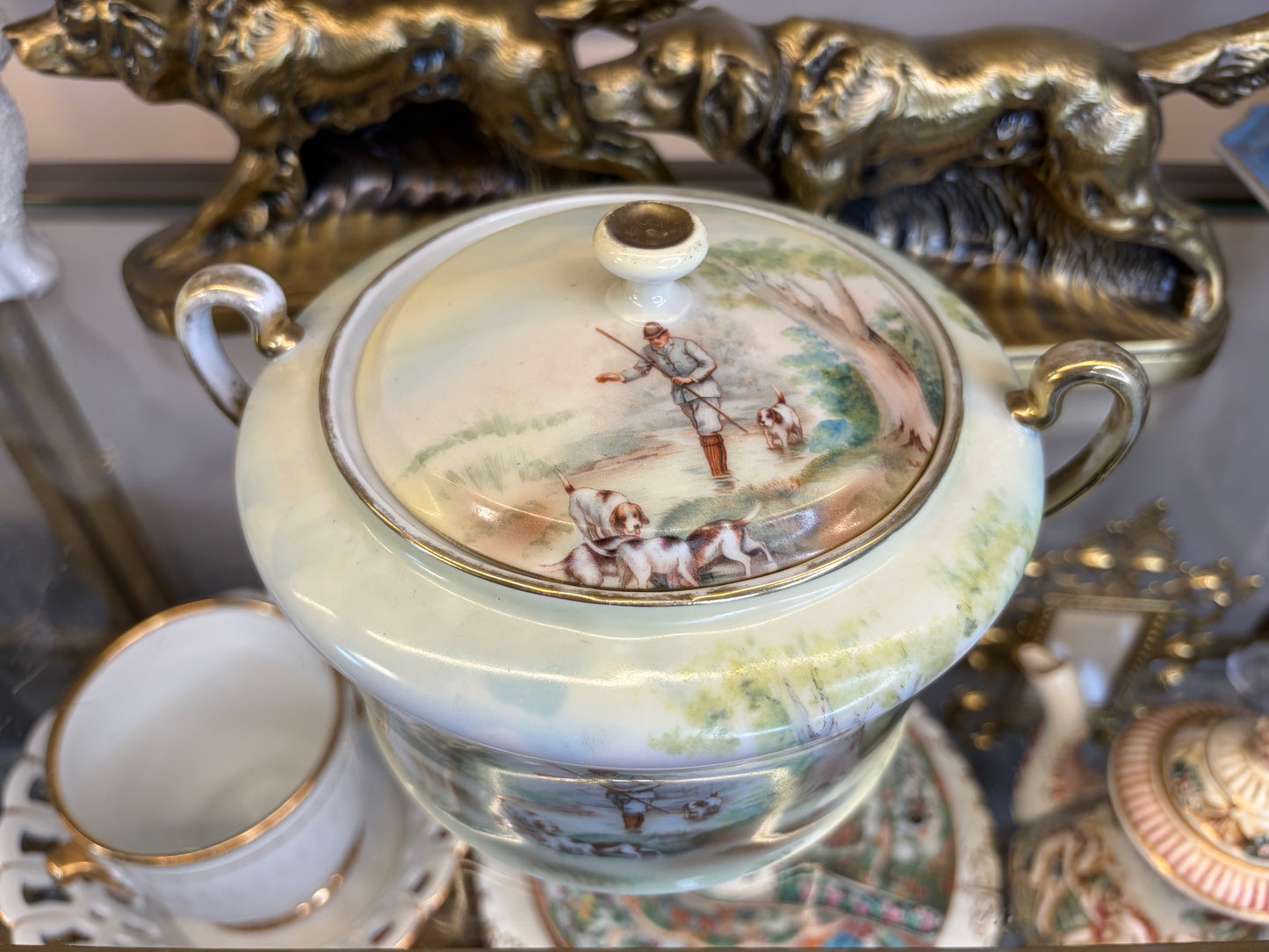 Handpainted Bavarian hunting scene lidded bowl!