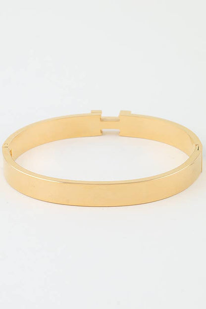 White Enamel “H” Gold Hinged Bangle Bracelet W/ Box